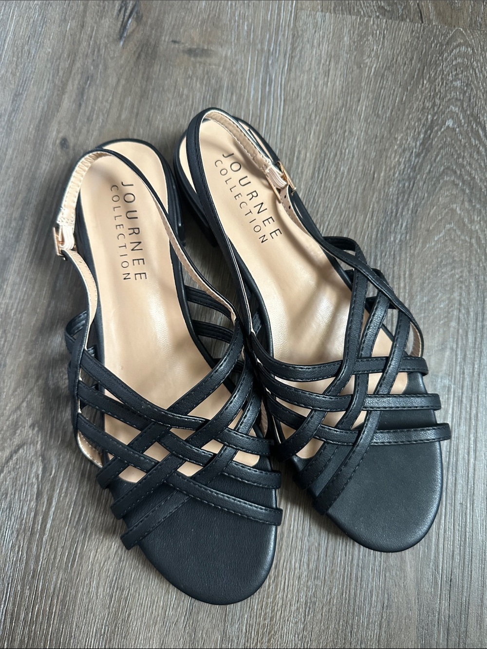 Journee Collection Black Strappy Slingback Sandals size 9
